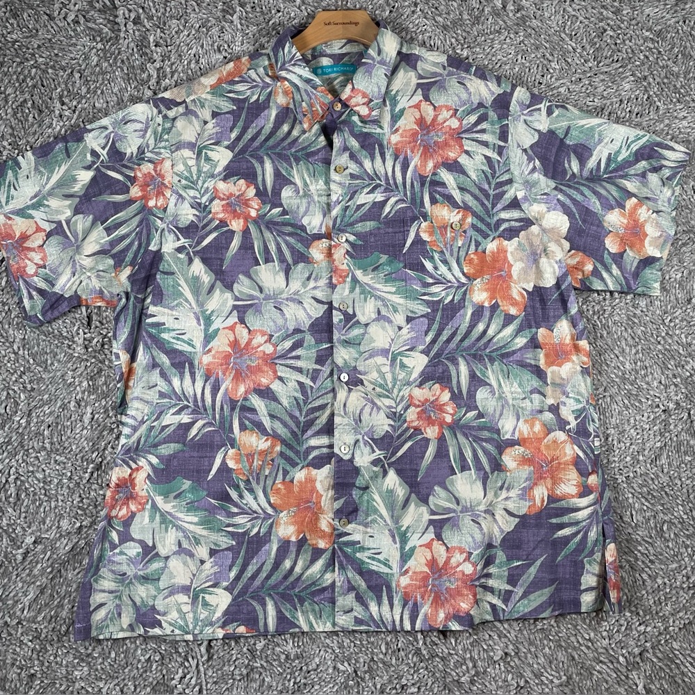 Tori Richard Hawaiian Shirt Men's 1XB (BIG) Cotton Lawn Floral Beach Tropical